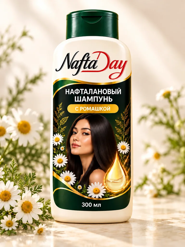 Шишаи 300 мл: Шампуни нафталанӣ бо ромашка